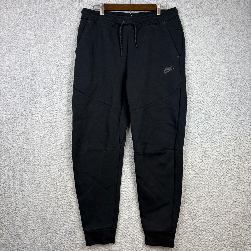 Nike Tech Joggers Mens Large Black Tapered Sweatpants Vertical Zip Pocket Fleece